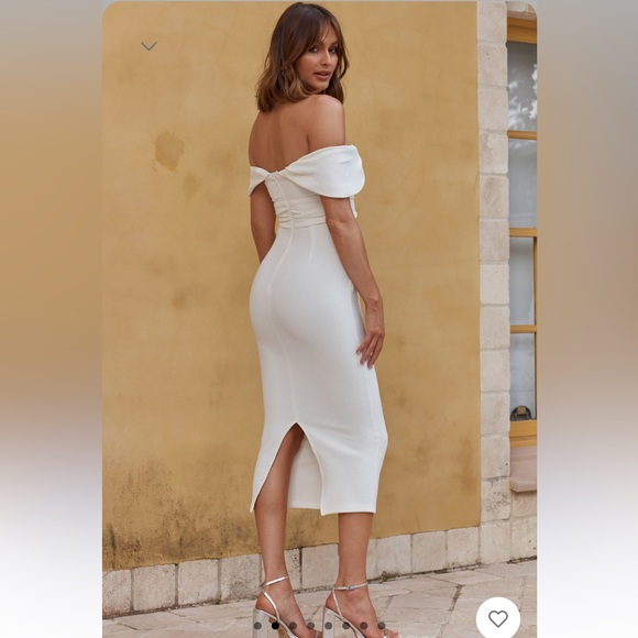 White Off the Shoulder Midi Dress - Picture 2 of 4